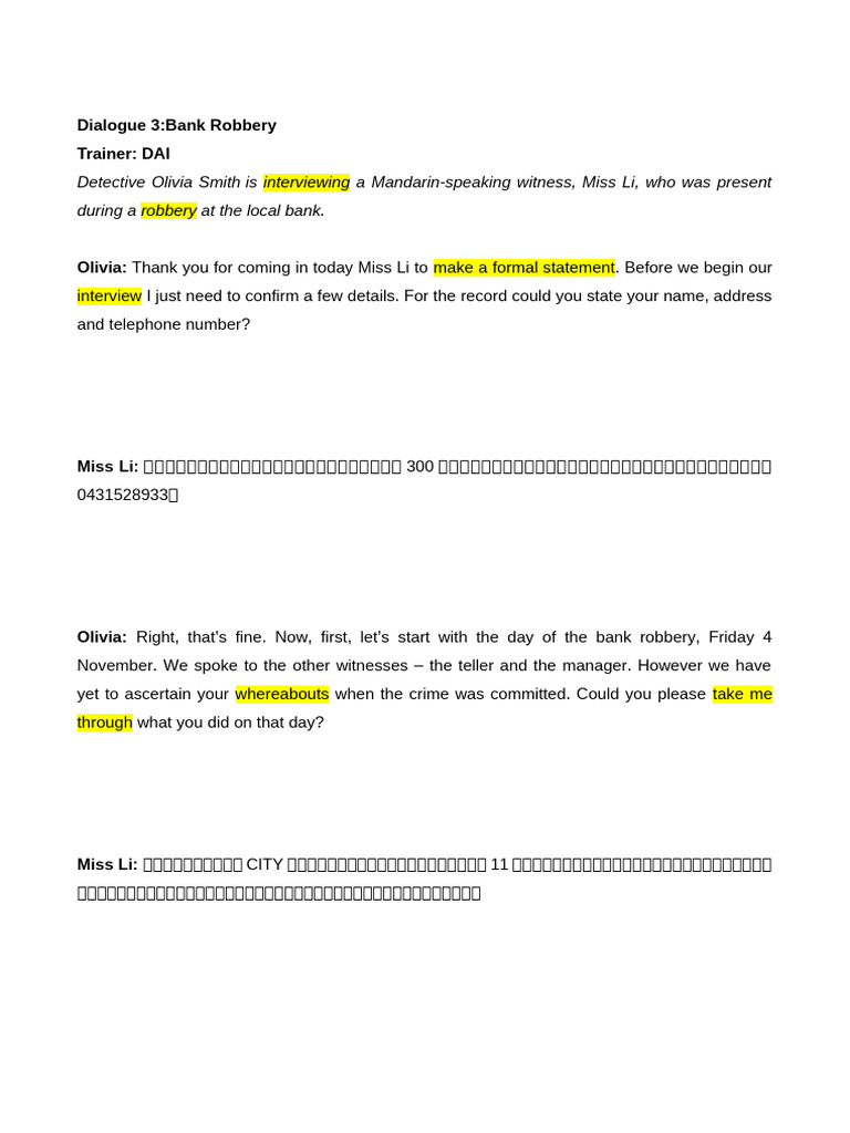 Bank Robbery Witness Interview | PDF | Misconduct | Crimes