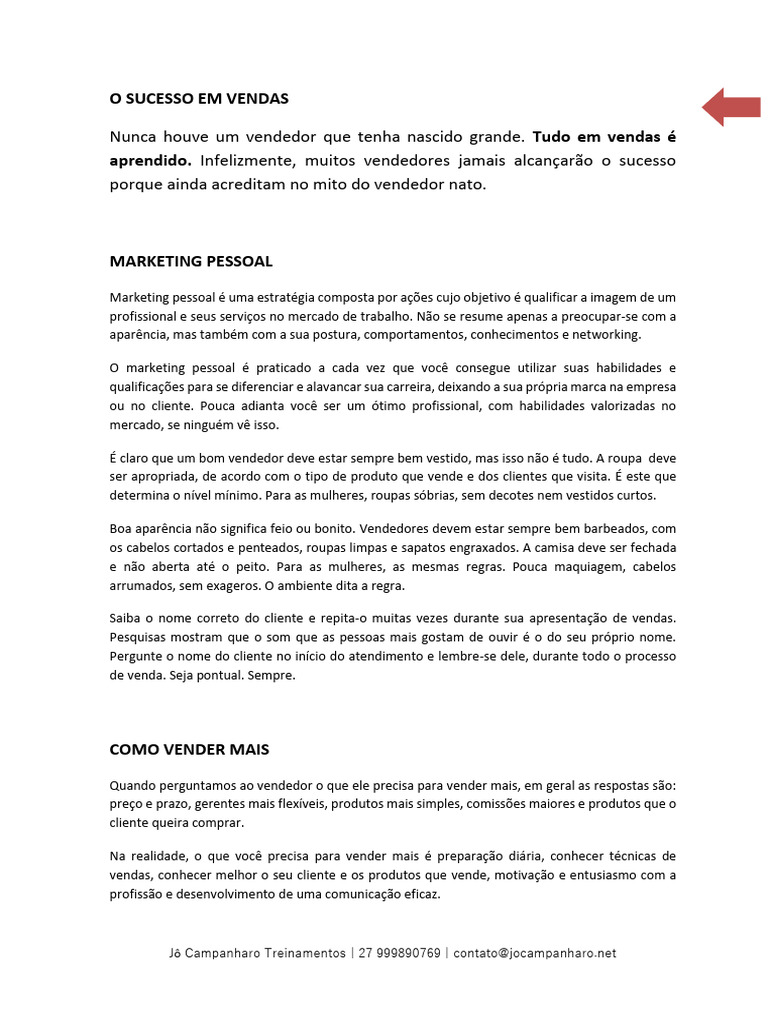 Técnicas de Vendas e Marketing Pessoal | PDF | Qualidade (negócios ...