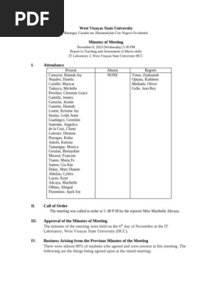Minutes of meeting