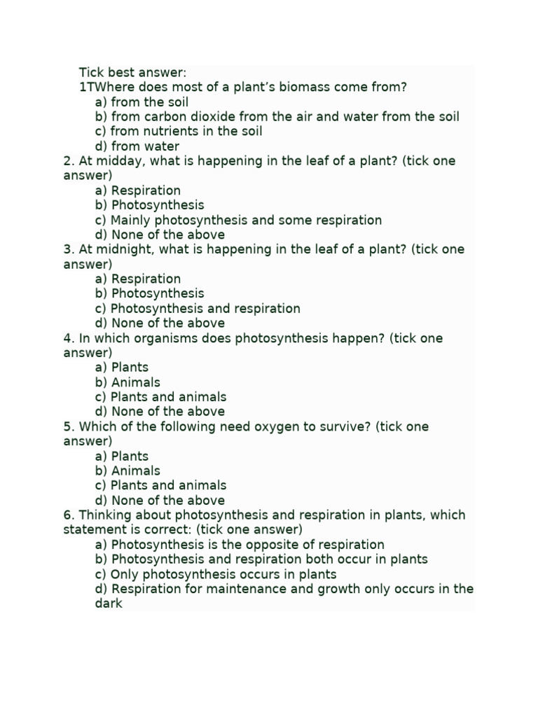 Tick The Best Answer Science | PDF