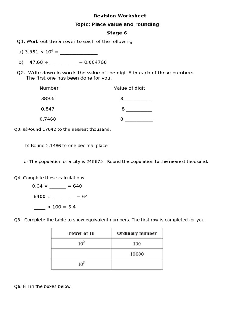 Place Value and Rounding Worksheet | PDF
