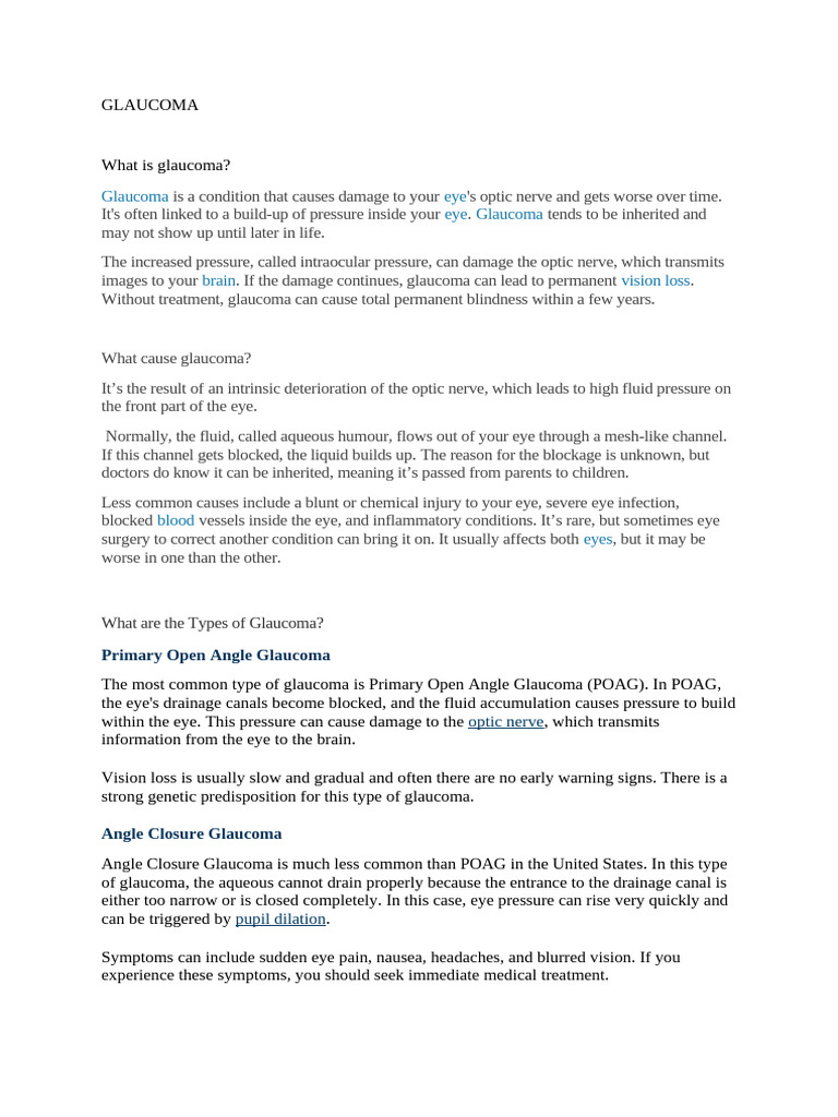 Glaucoma Pdf Glaucoma Medical Specialties