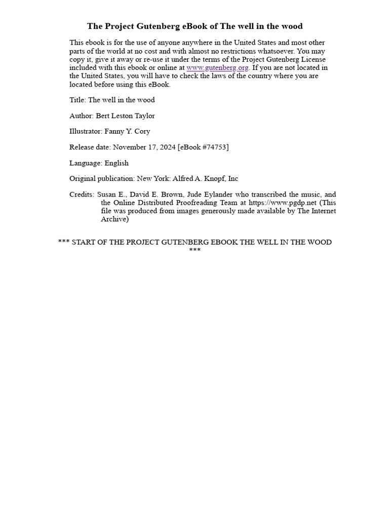 The well in the wood project gutenberg pdf project gutenberg