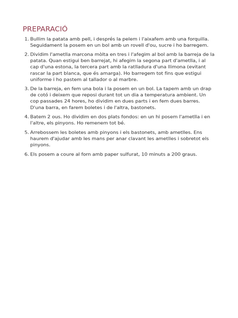 Recepta De Panellets Cassolans PDF