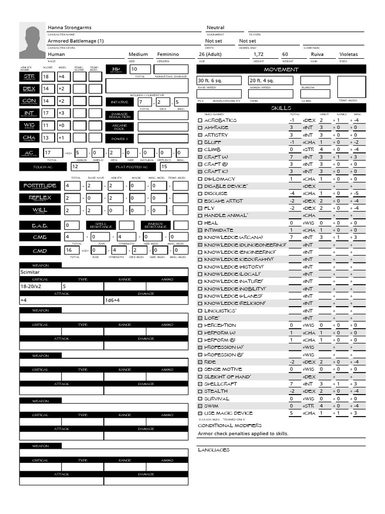 Pathfinder Character Sheet Template | PDF | D20 System | Fantasy Role ...