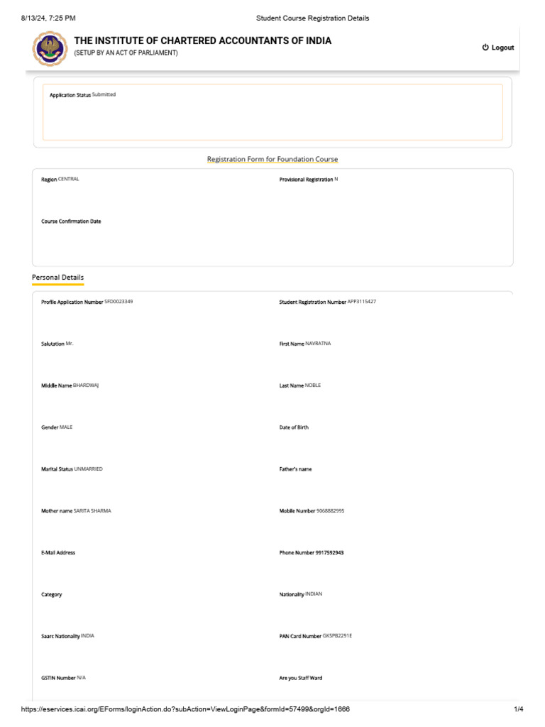 ICAI Foundation Course Registration | PDF