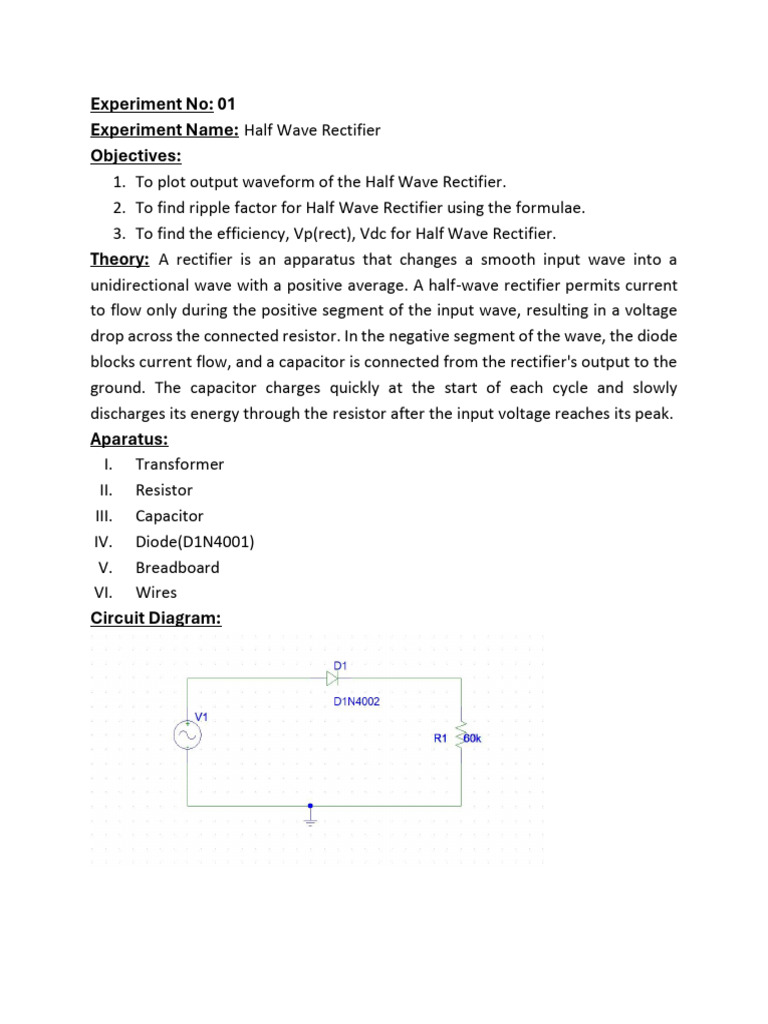 Half Wave Rectifier Experiment Guide | PDF