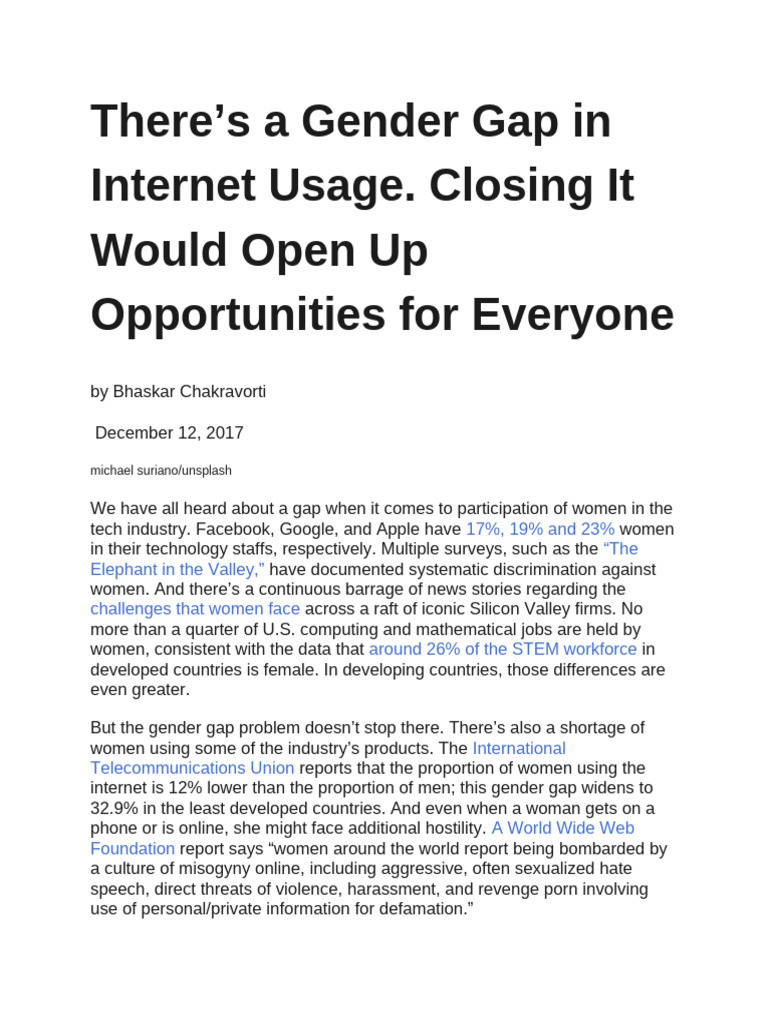 There's A Gender Gap in Internet Usage - Chakravorti | PDF | Gender Pay ...