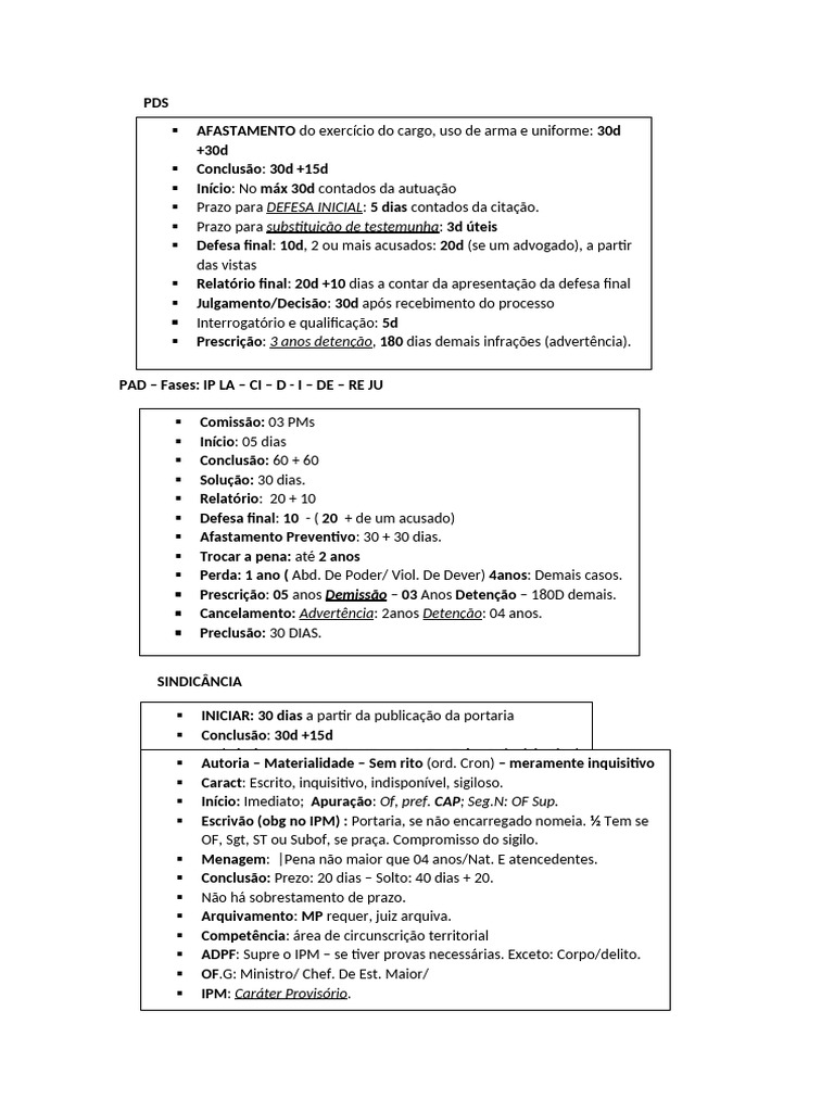Procedimentos e Prazos do IPM e PDS | PDF