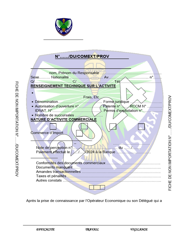 Fiche de Non Importation 2024 Kinshasa | PDF