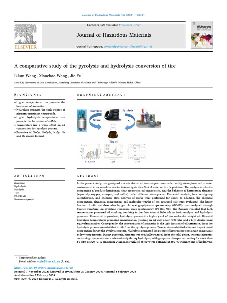 A Comparative Study of The Pyrolysis and Hydrolysis Conversion of Tire ...
