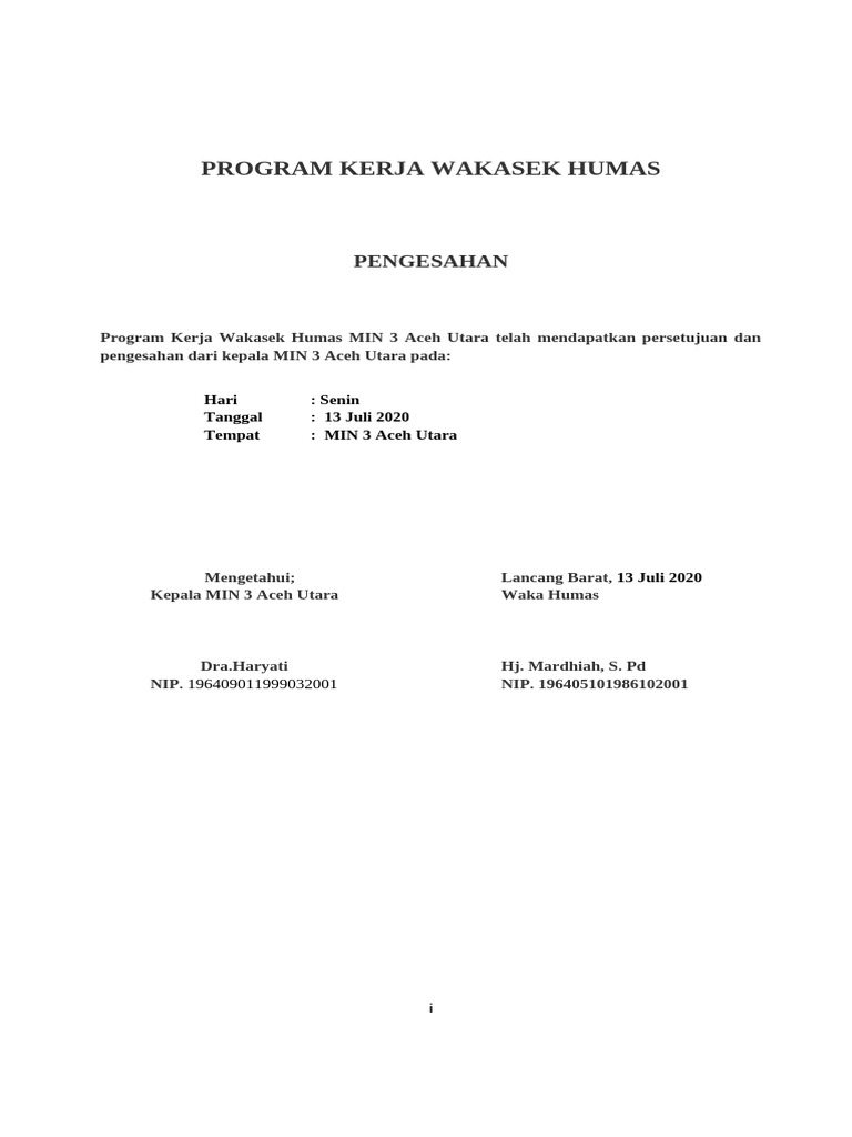 Program Kerja Waka Humas MIN 3 Aceh Utara | PDF | Kesehatan Holistik