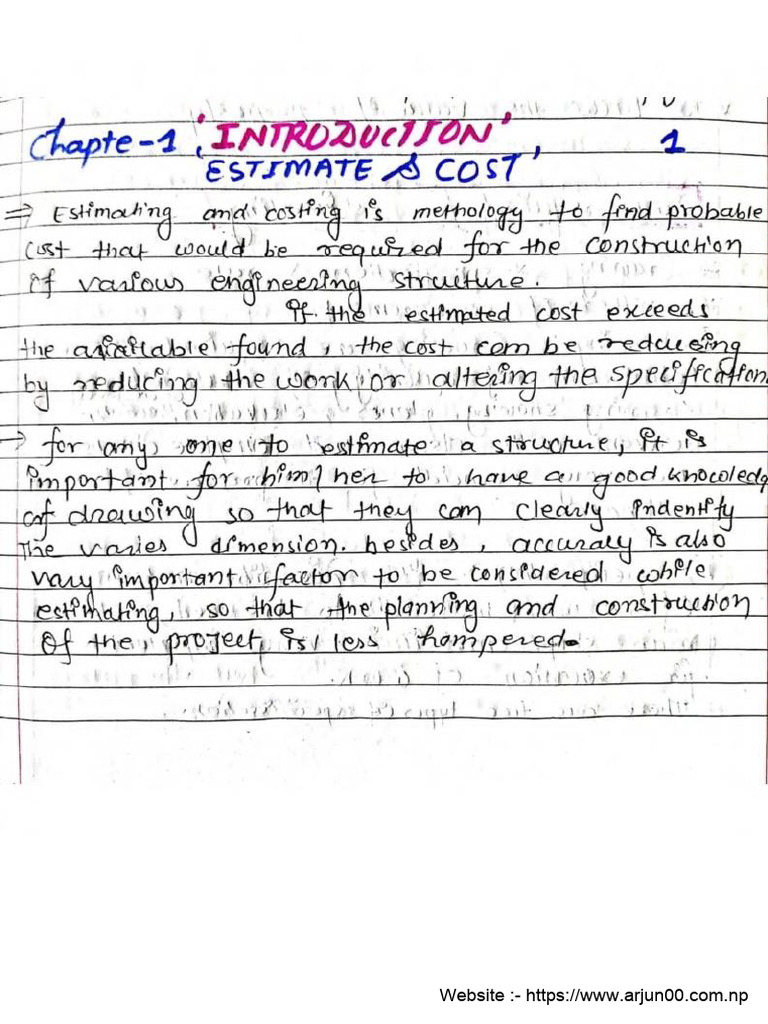Estimating & Costing I - Notes (WWW - Arjun00.com - NP) . | PDF