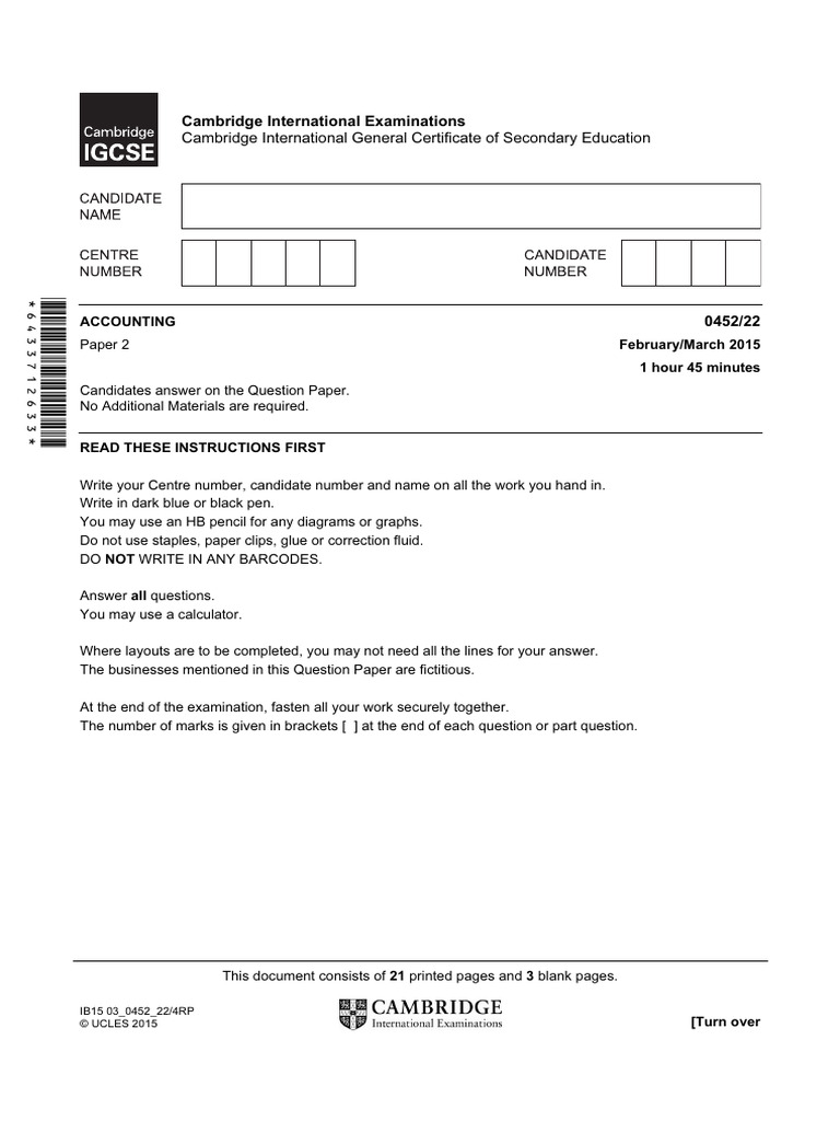 0452 Accounting Past Papers Copm. 22 (2015 To 2019) N | PDF | Dividend ...