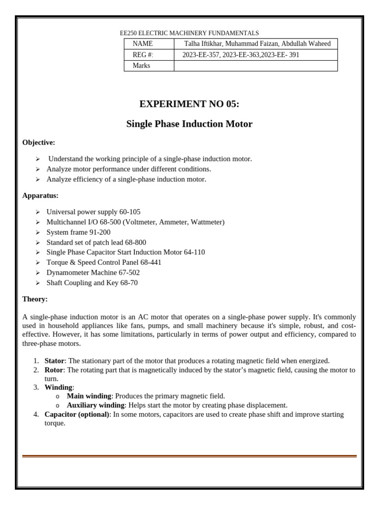 Single-Phase Induction Motor Analysis | PDF | Electric Motor ...