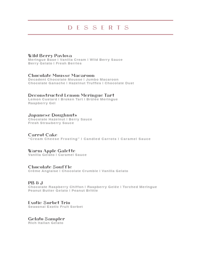 Dessert Menu Web | PDF | Cooking, Food & Wine