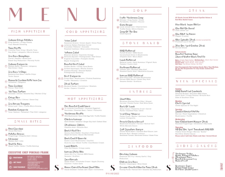 Salt Steakhouse Menu Overview Pdf Sauce Steak