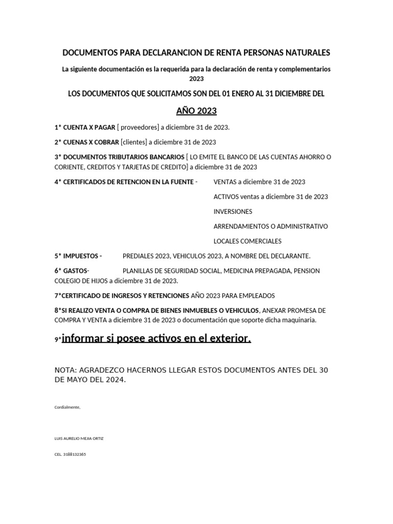 Documentos para Declaración de Renta 2023 | PDF