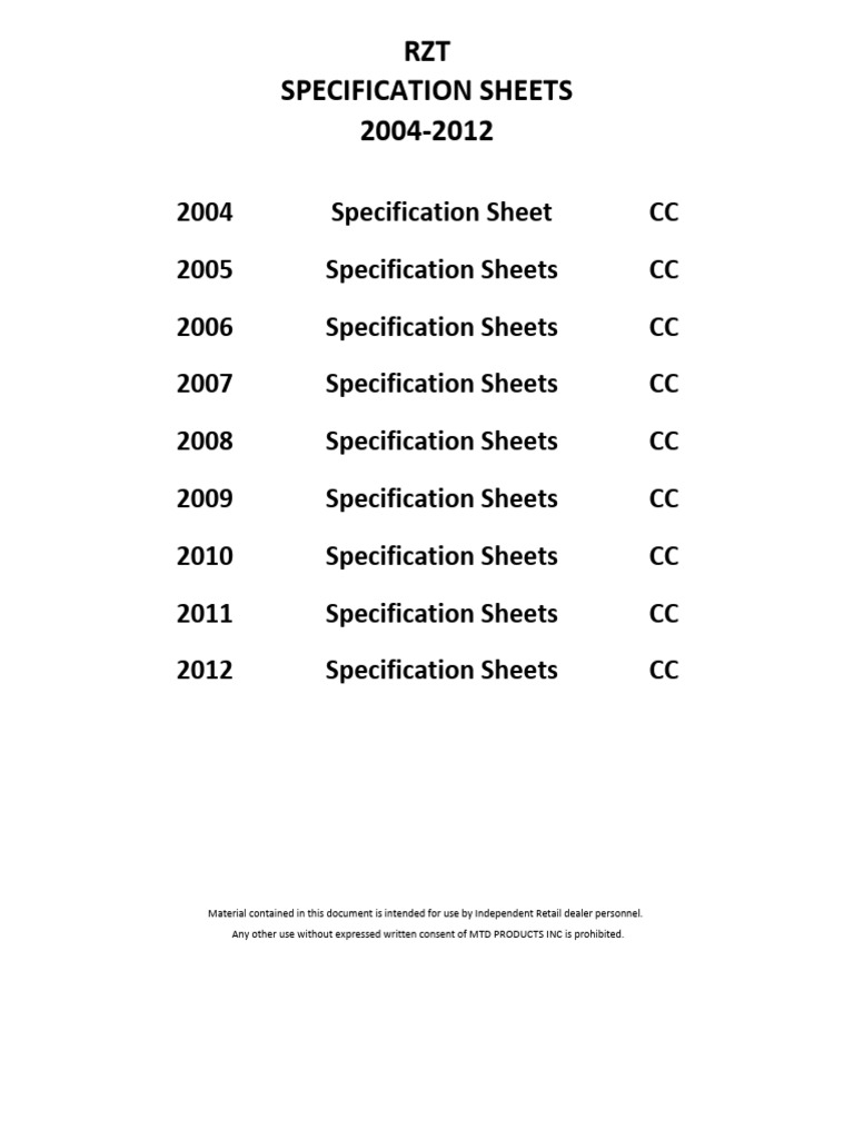 RZT Specification Sheets 2004-2012 | PDF | Horsepower | Engines