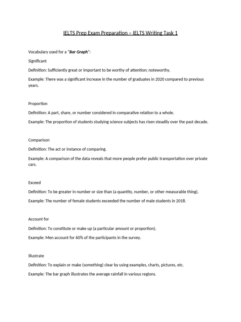 IELTS PREP - Vocabulary With Examples - IELTS Writing Task 1 | PDF ...