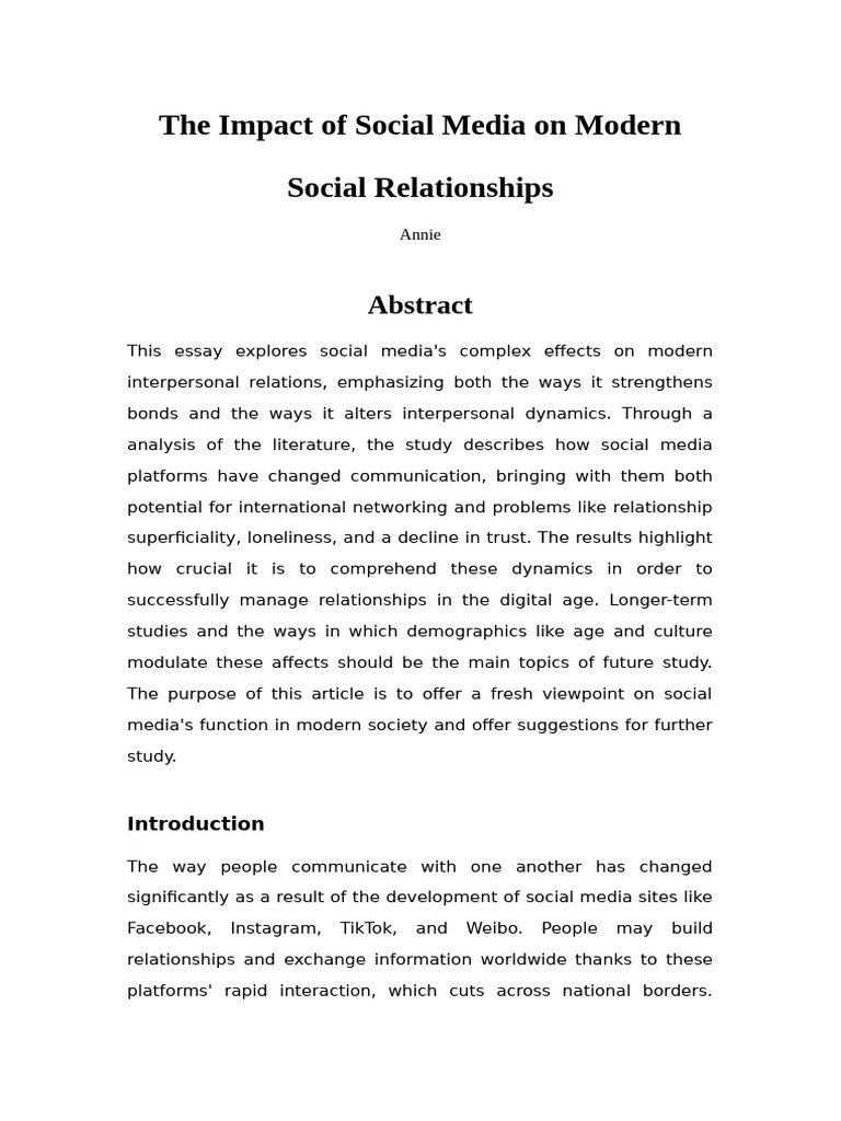 Social Media's Impact on Relationships | PDF | Social Media | Popular ...