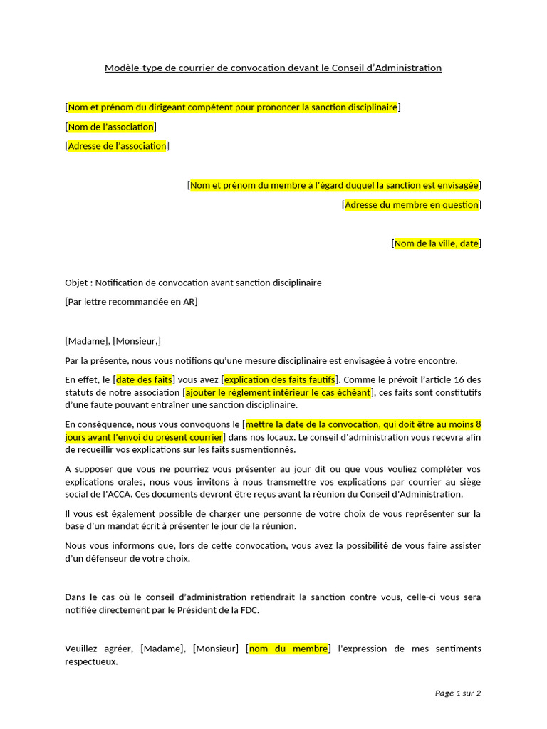 Convocation au Conseil d'Administration | PDF