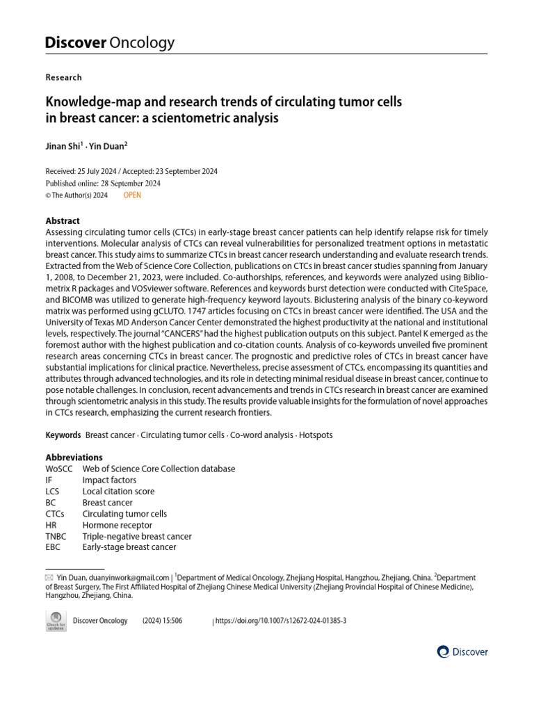 Knowledge-Map and Research Trends of Circulating Tumor Cells in Breast ...
