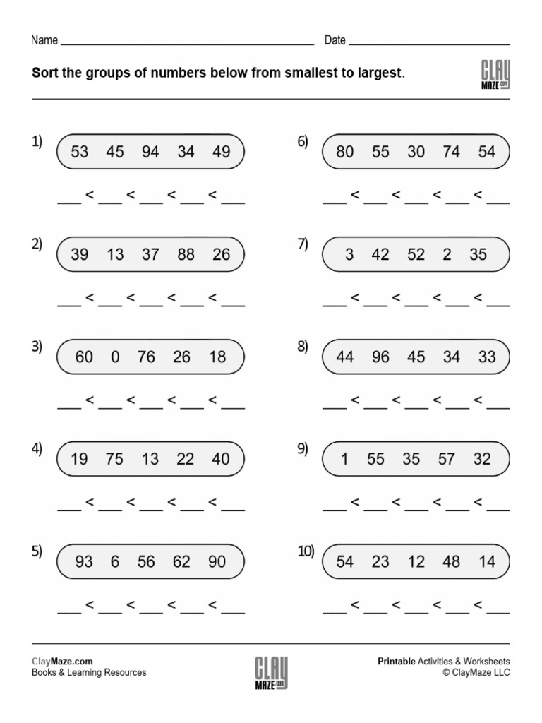 Sort The Numbers Set 4 | PDF