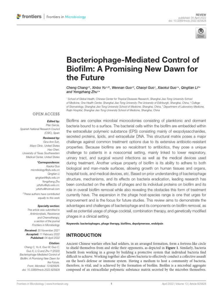 Bacteriophage-Mediated Control of Biofilm A Promis | PDF | Biofilm ...
