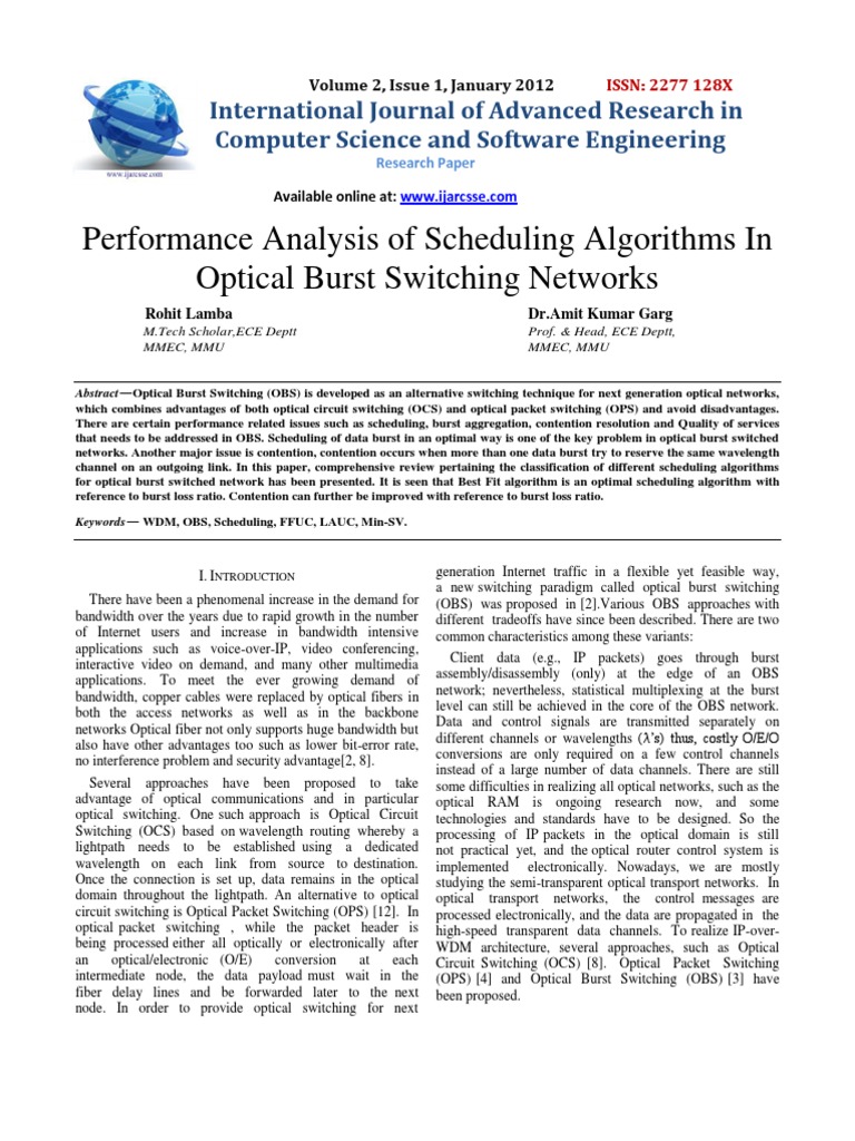 Performance Analysis of Scheduling Algorithms in Optical Burst ...