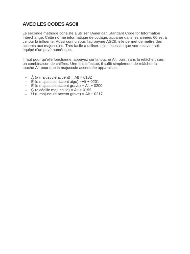 Codes ASCII pour Majuscules Accentées | PDF