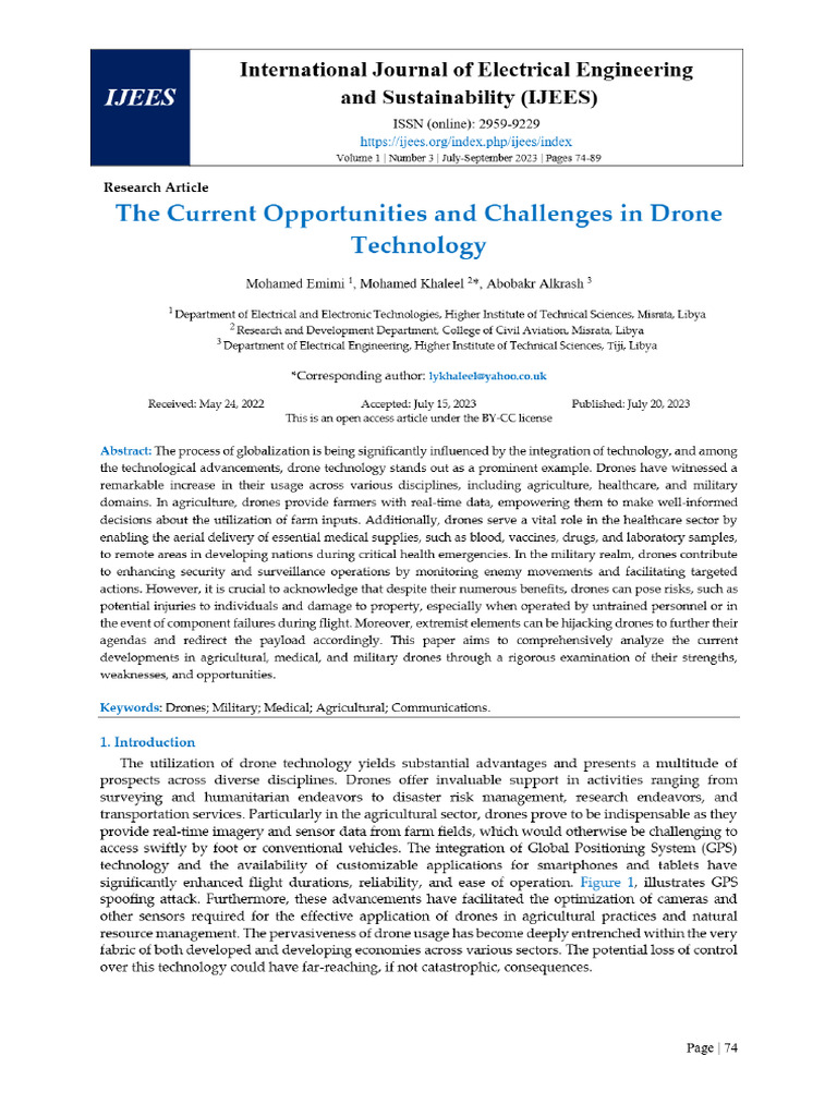 View of The Current Opportunities and Challenges in Drone Technology | PDF