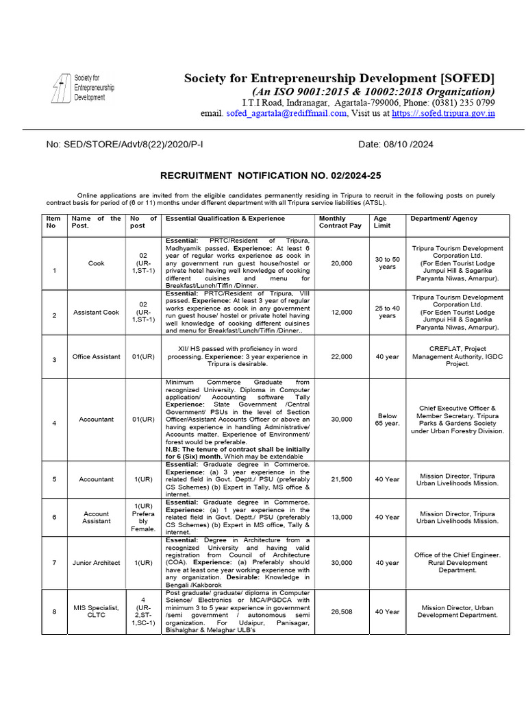 Tripura Recruitment Notification 2024 | PDF | Geographic Information ...