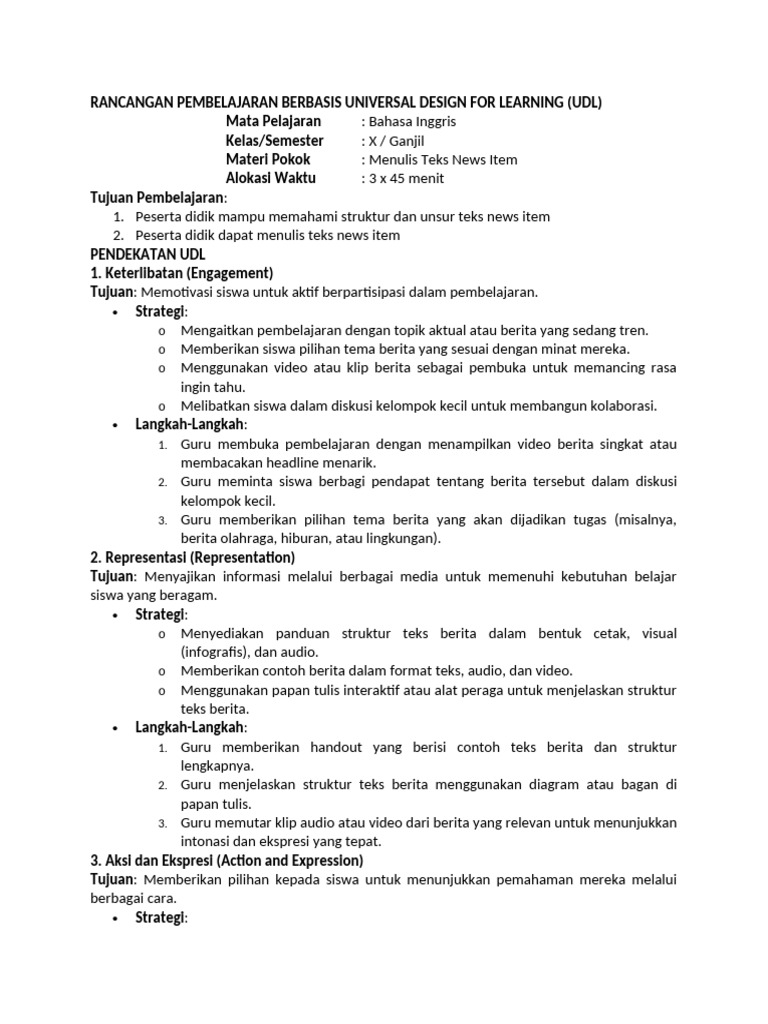 Rancangan Pembelajaran Berbasis Universal Design For Learning | PDF