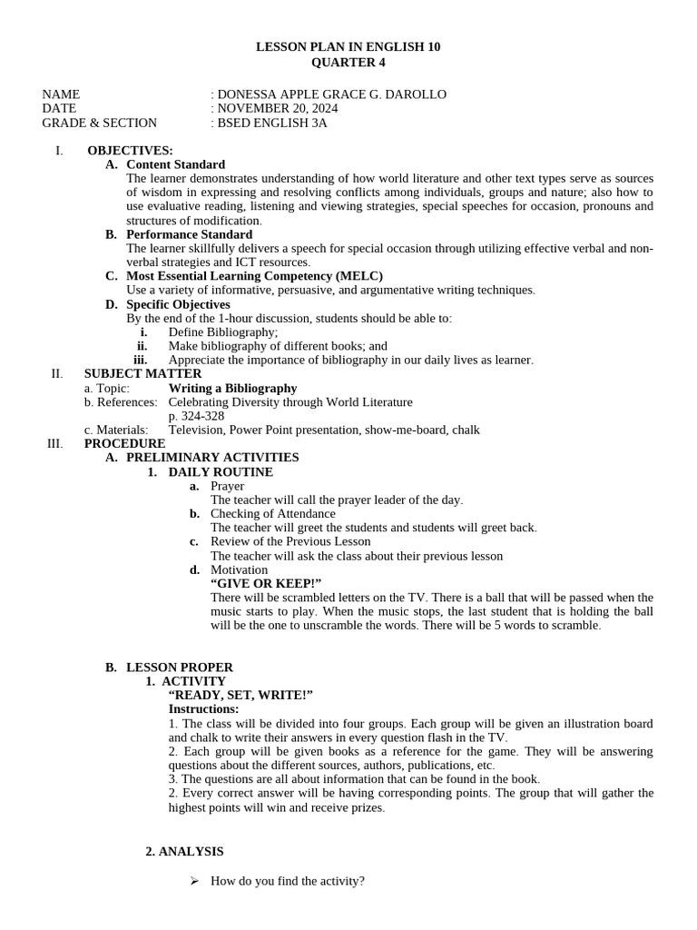 4as Semi Detailed Lesson Plan | PDF | Lesson Plan | Learning