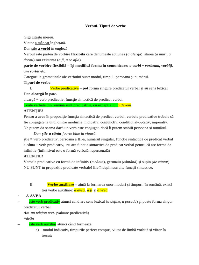 Verbe Predicative Si Nepredicative | PDF