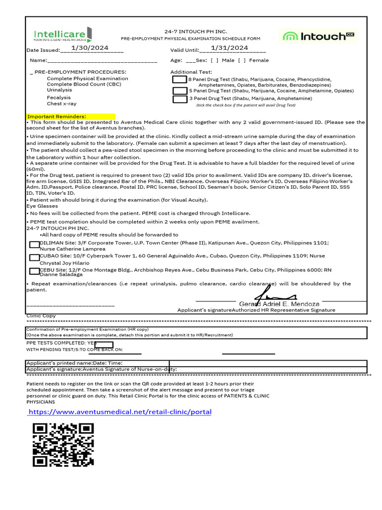 Pre-Employment Medical Examination Guide | PDF | Drug Test | Clinical ...