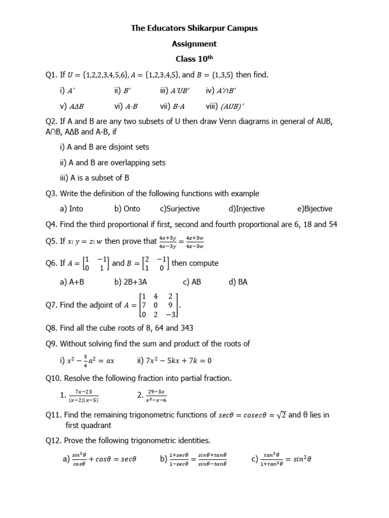Class 10th Assignment | PDF
