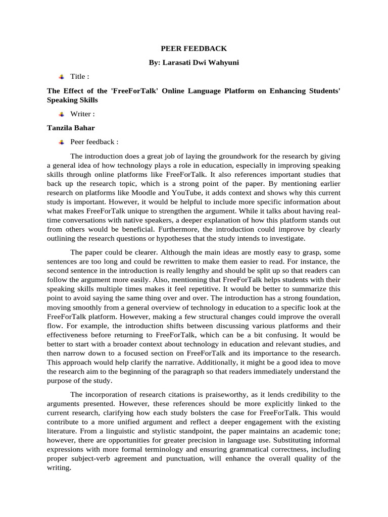 PEER FEEDBACK by Larasati | PDF | Human Communication | Linguistics