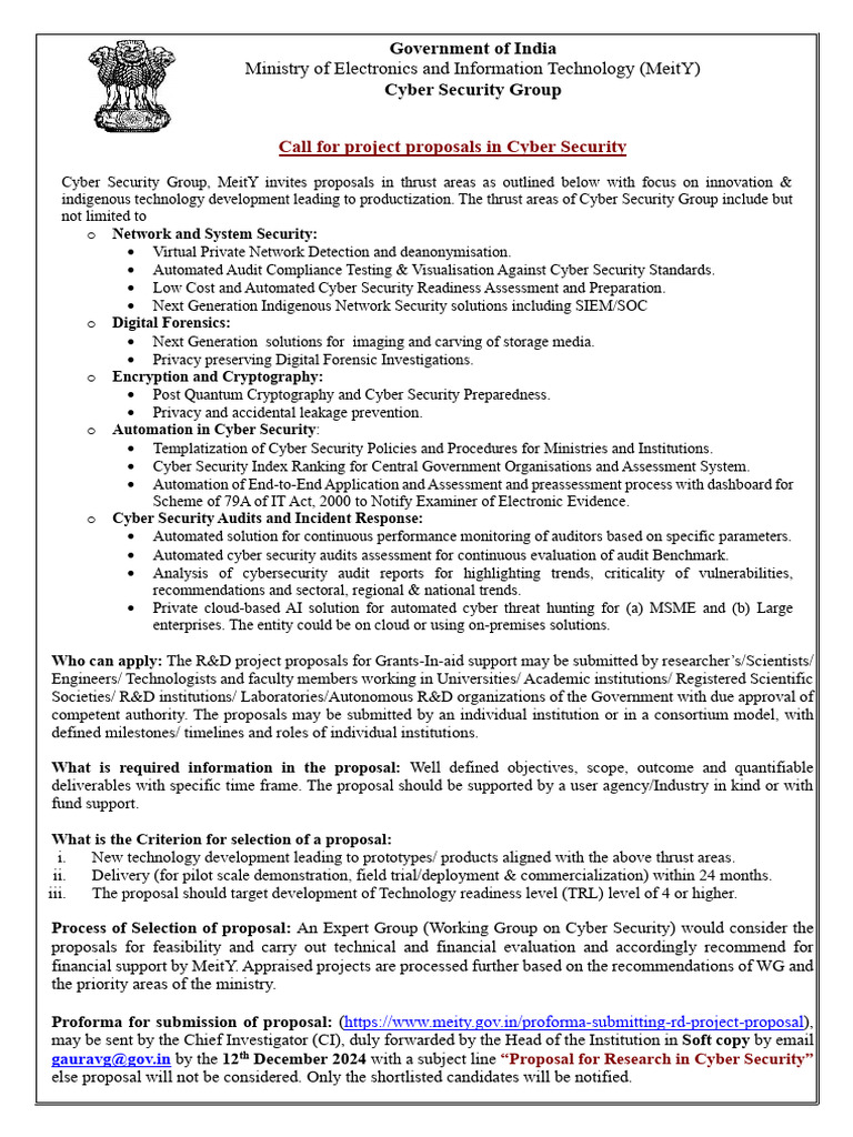 MeitY Cyber Security Project Proposals 2025 | PDF | Computer Security ...