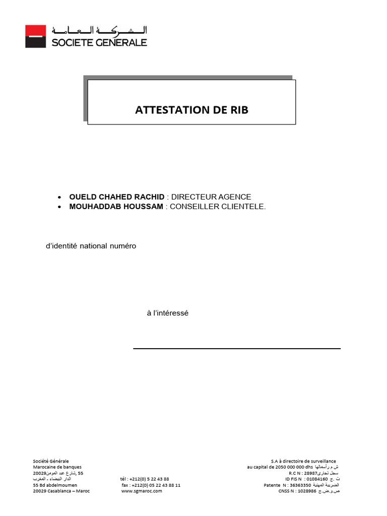Attestation de RIB - Société Générale | PDF | Affaires | Finance et ...