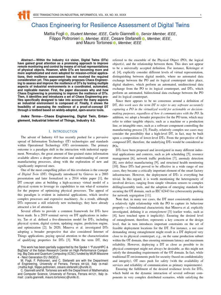 Chaos Engineering For Resilience Assessment of Digital Twins | PDF ...
