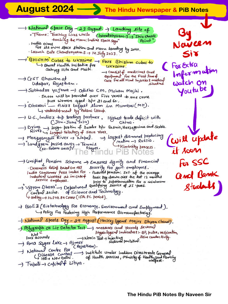 August 2024 Hindu PiB Notes | PDF