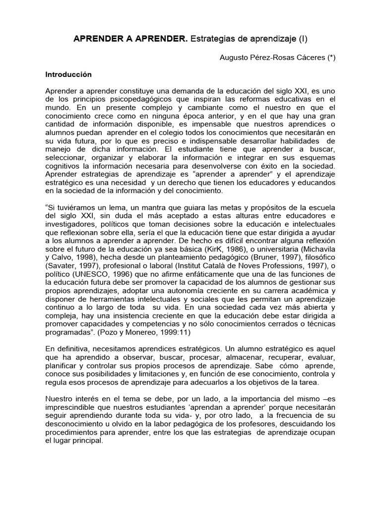 Estrategias para Aprender a Aprender | PDF | Aprendizaje | Cognición