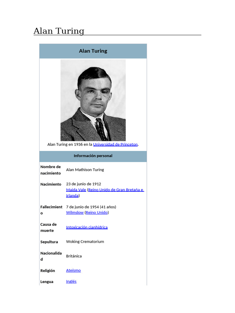 Vida y Legado de Alan Turing | PDF | Alan Turing