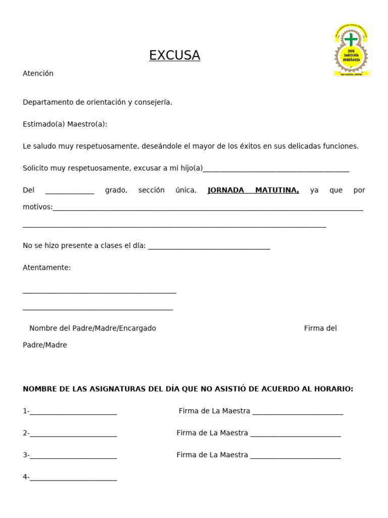 Excusa Colegio | PDF