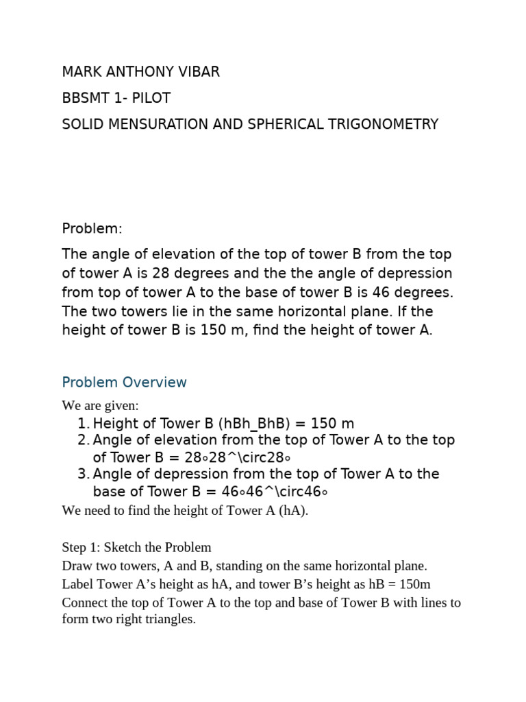 Height Calculation of Two Towers Using Trigonometry | PDF ...