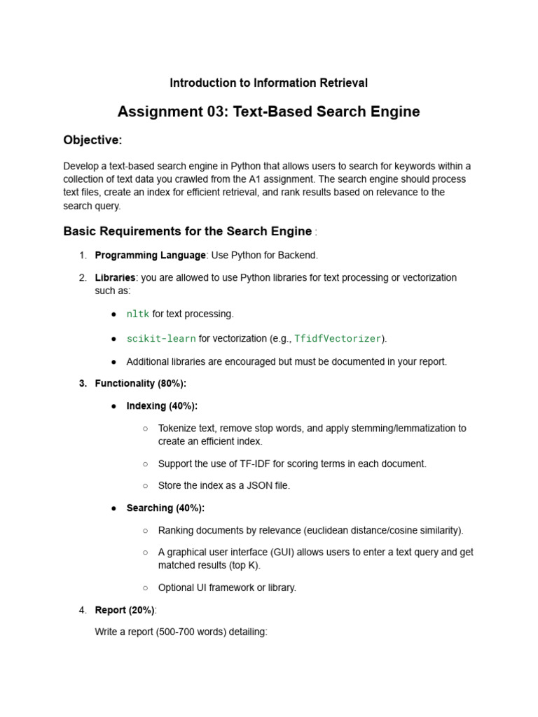 A3 - Text-Based Search Engine | PDF | Art | Computers