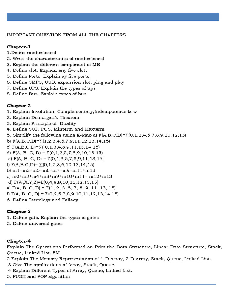 Important Question From All The Chapters | PDF | Method (Computer ...