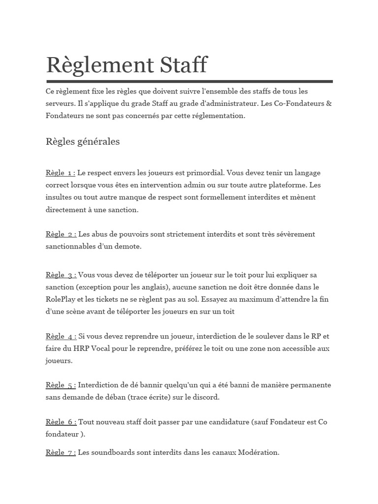 Règlement du Staff GTA RP | PDF